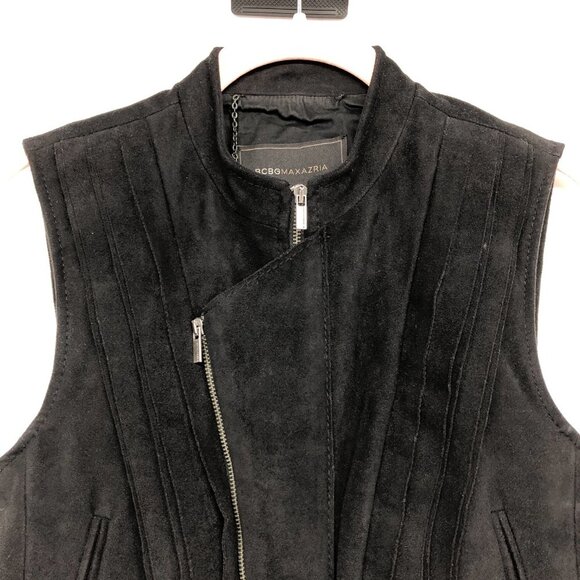 BCBGMaxAzria Black Faux Suede Pleated Damien Zip-Up Vest size XXS - Picture 5 of 13